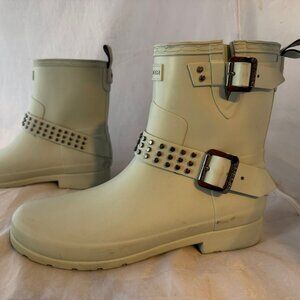 Hunter  Refined Ankle Studded Biker Rain Boot  Sea Spray Blue  Women Size 9 NEW